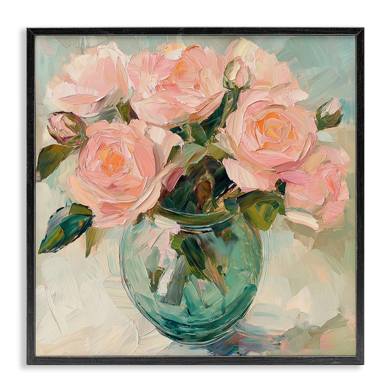 Stupell Industries Pink Roses in Green Vase Framed Giclee, design by Gina Kelly